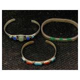 3 Sterling Silver Cuff Bracelets W/turquoise,