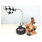 Desk lamp, racing design & horse bottle holder