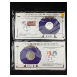 1883-o & 1884-o Silver Morgan Dollars W/stamps By