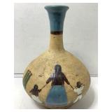 Signed Native American painted vase 12 in tall