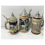 3 Beer Steins w/lids attached ceramic, Germany