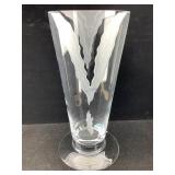 Glass vase w/frosted etching, mouth blown glass