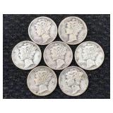 7 Silver Mercury Dimes, See Photos For Years