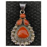 Sterling Silver Pendant W/coral, Tw 10.8g, Sz 1ï¿½in