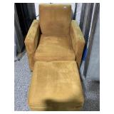 Vtg MCM Gold Upholstered Armchair w/Ottoman