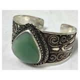 .925 Green Quartz Stone Cuff Bracelet. 46g TW
