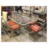 6ft Aluminum Glass Top Patio Table with 6 Chairs