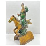Antique Chinese Sancai Pottery Figural Roof Tile.