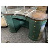 4ft Wide Vtg Kidney Desk with Leather Top and