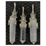 3 Sterling Silver Gnome Pendants W/quartz,