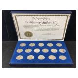 16 Silver Franklin Half Dollars In Case W/coa