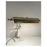 Bankers lamp, brass w/stone base
