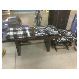 Bench and foot rest w/raiders upholstery, 41in