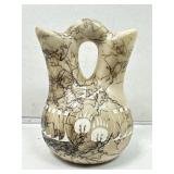 Navajo Horse Hair Pottery Wedding Vase. 9.5in H