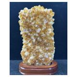 Citrine Crystal Cluster On Wood Base 9in H x 6in