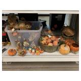Plush scarecrows on stands, assorted pumpkin