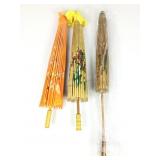 3 painted, wood handled parasols