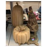 Decorative pumpkins, mirror and cornucopia