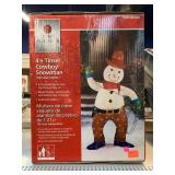 4 Ft Lighted Tinsel Cowboy Snowman in Box.
