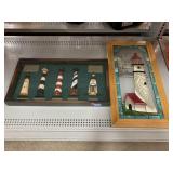 Framed Stained Glass Lighthouse Wall Art, and