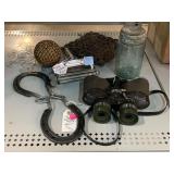 Vtg fish skinner, mason jar, metal trivet and