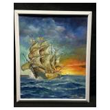 Fel. Ching Reyes Signed Painting On Canvas Panel.