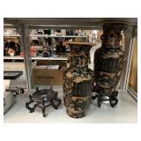 2 Asian Style Ceramic Decor Vases with Stands.
