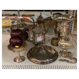 Ice buckets, plated teapots, glass ornaments,