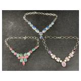 Silver-plated Gemstones Necklaces, Sz 18in Long
