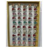 Bling fashion costume jewelry rings in display
