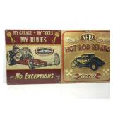 2 metal decor signs. 11x11. My Garage, My rules