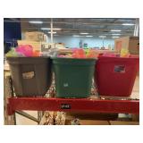 3 bins of plastic drink cups.