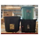 3 storage totes with lids.
