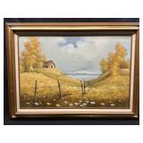 Signed Seaside Landscape Painting On Canvas 31x44