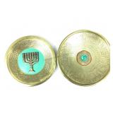 Vtg wall hanging plate w/stone & enameled plate