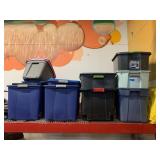 Assorted storage bins. No lids.