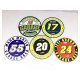 5 NASCAR round 12in wall signs. Assorted