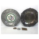 Commemorative plates, belt buckle, money clip and