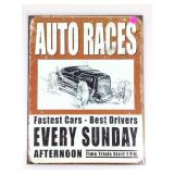 Metal sign. Auto Races Every Sunday. 16x12.