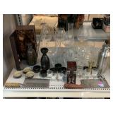 Saki bottles and cups, glassware, barware and 2