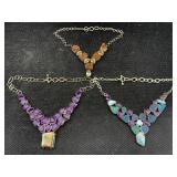 Silver-plated Gemstones Necklaces, Sz 18in Long