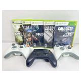 XBox360 Call of Duty game discs, 2 controllers