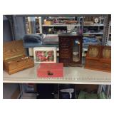 Jewelry boxes, assorted rosaries, and small gift