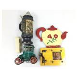Ornate Stein mug, lantern wicks, metal car toy