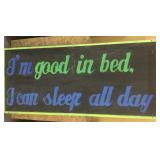 Solid wood Satirical sign, approx 31x71in, made