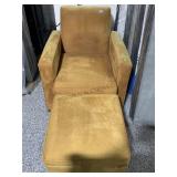 Vtg MCM Gold Upholstered Armchair w/Ottoman