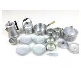 Aluminum/Metal cups, saucers, teapot and more.