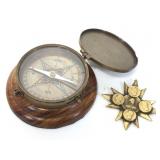 Vtg Brass Compass and Metal Star Medallion Vtg Brass Compass and Metal Star Medallion