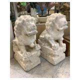 Solid Carved White Marble Foo Dogs, 9x13x24in Solid Carved White Marble Foo Dogs, 9x13x24in