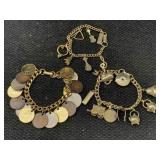 3 Metal Charm Bracelets, Sz 7in Long 3 Metal Charm Bracelets, Sz 7in Long
